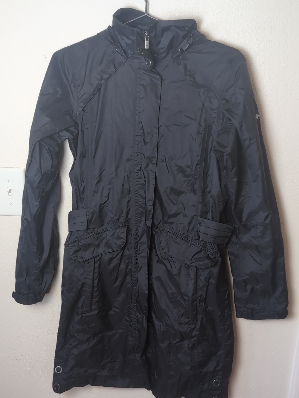 Women's Black Hooded Trench Coat - Lightweight Waterproof Layer XS